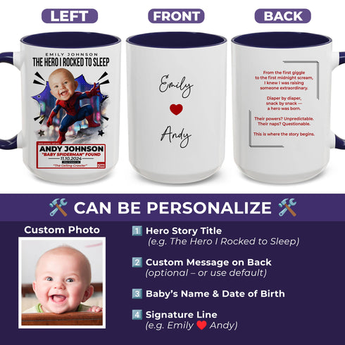 Personalized Baby Spiderman Mug – Custom Superhero Gift for Mom | Add Baby Photo, Name & Message